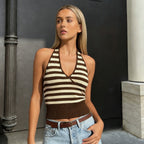 Damen sportliches Crop-Top mit verstellbarem Rückendesign und kontrastierenden Streifen R&B