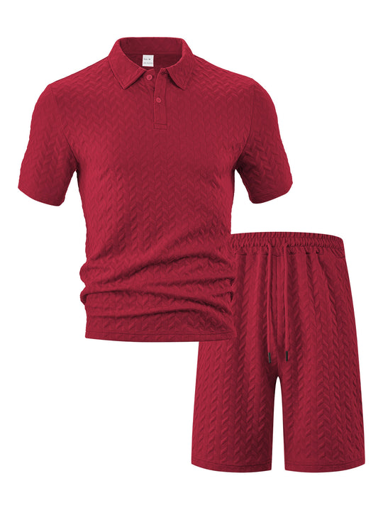 Herren elegantes Sport-Set mit strukturierter Oberfläche und bequemem Kurzarm-Polo R&B
