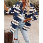 Damen Oversized Hemdjacke mit kariertem Muster und praktischen Taschen R&B