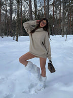 Damen Oversized Strickpullover mit hohem Kragen R&B