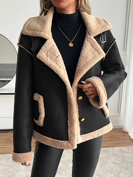 Damen Kurzjacke mit Kunstfellbesatz und praktischen Taschen R&B
