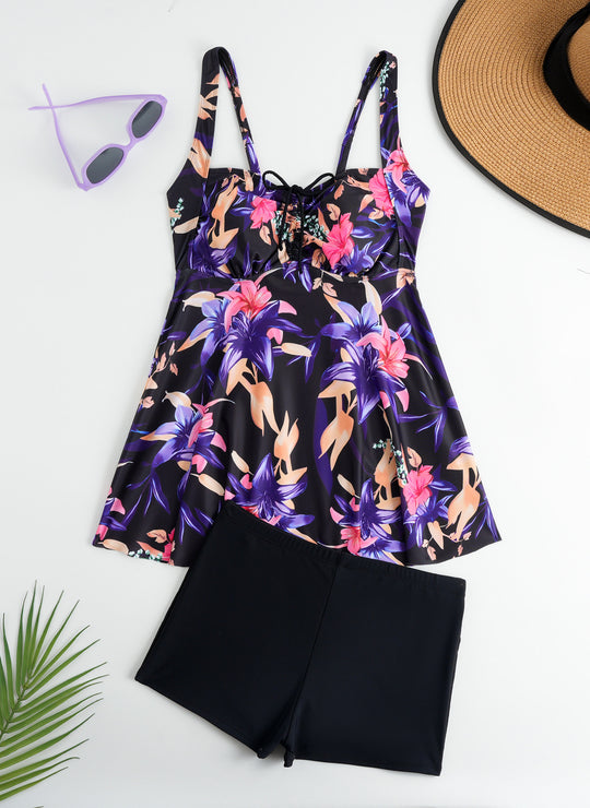 Damen Tankini mit floralem Oberteil und bequemen Shorts R&B