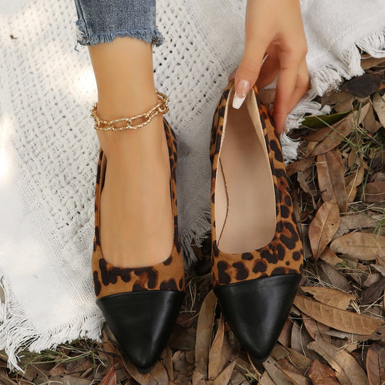Damen Ballerinas mit eleganten Leopardenprint und modischem Spitzen-Zehenbereich R&B