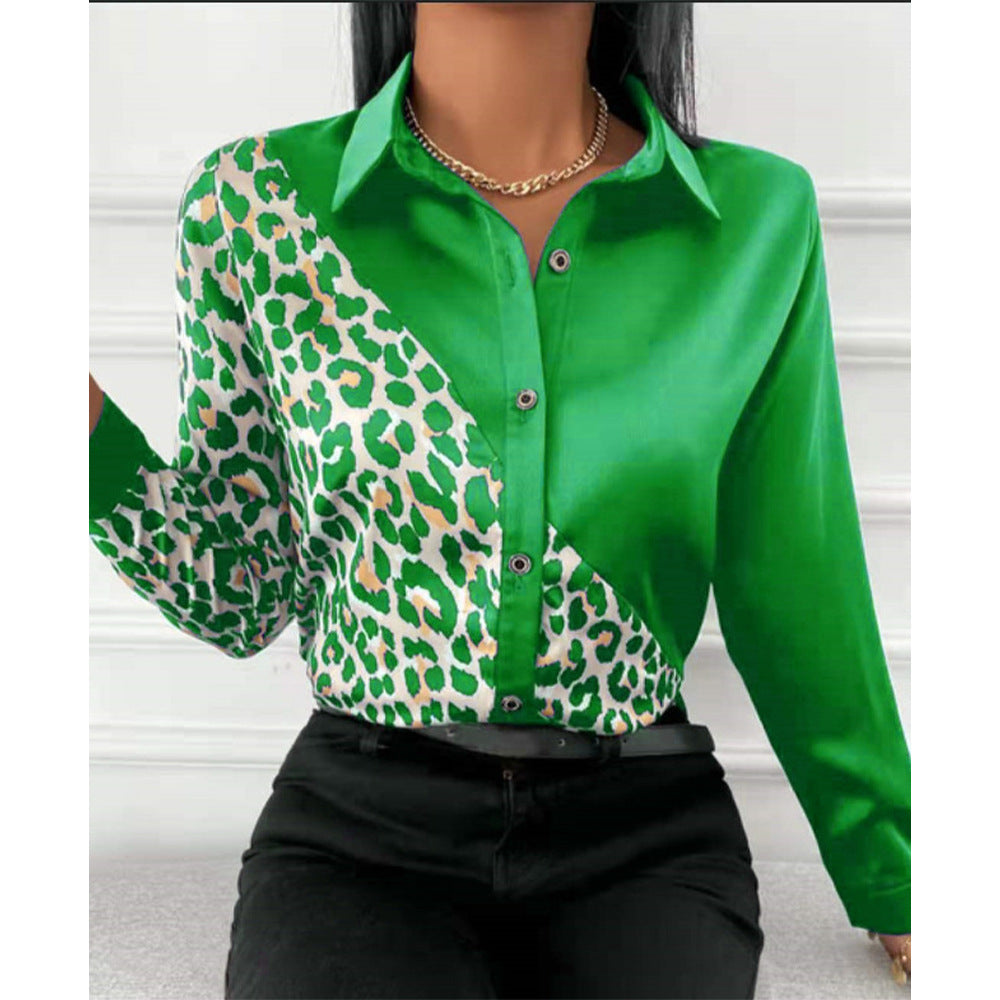 Damen Satinbluse mit asymmetrischem Leo-Design und glamouröser Knopfleiste R&B