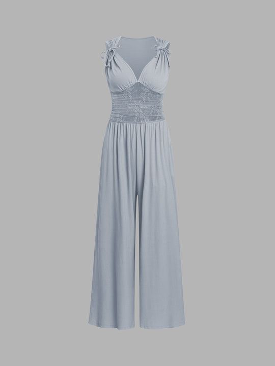 Damen eleganter Jumpsuit mit verstellbaren Trägern und weiten Beinen R&B