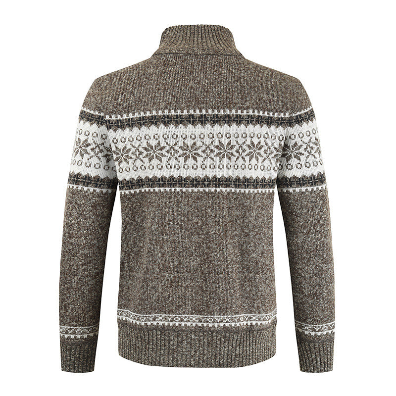 Herren Strickjacke mit modernem Norweger-Muster und hohem Kragen