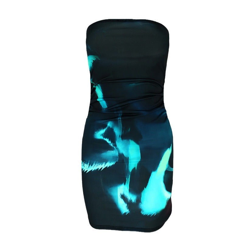 Damen ärmelloses Minikleid mit Raffung und modernem Muster R&B