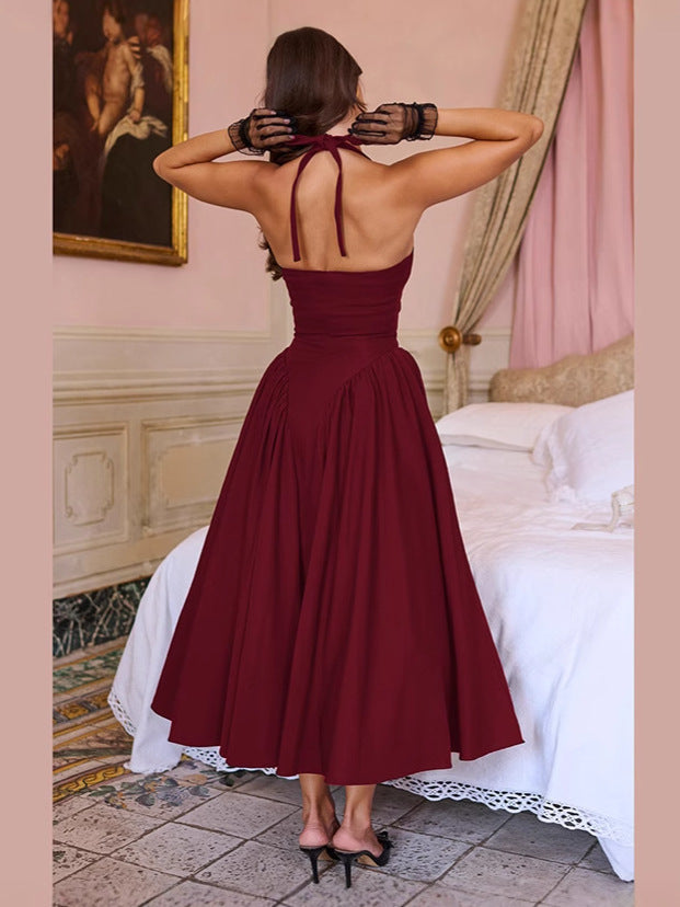 Damen Maxikleid mit elegantem Halterneck und voluminösem Rock Heidi-Mode