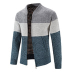 Herren Strickjacke mit modernem Zipper und karierter Innenausstattung