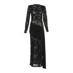Damen Elegantes Spitzenkleid mit langem Arm und raffinierter Drapierung R&B