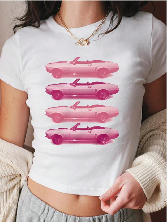 Damen cropped T-Shirt mit exklusivem Pferdemotiv und figurbetontem Schnitt R&B