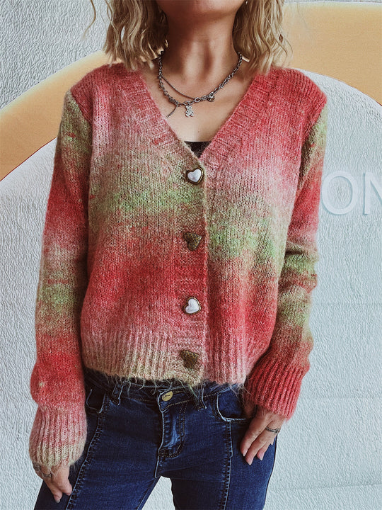 Damen Strickjacke mit luxuriösem Mohair-Material und modischen Herzknöpfen R&B