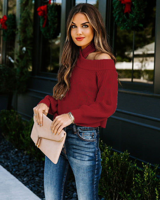 Damen Rippstrick Pullover mit schickem Kragen R&B
