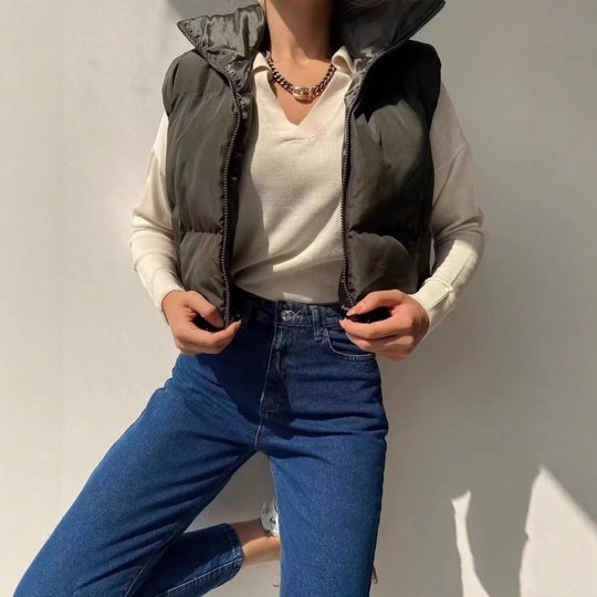 Damen Steppweste mit hohem Kragen und praktischen Taschen R&B