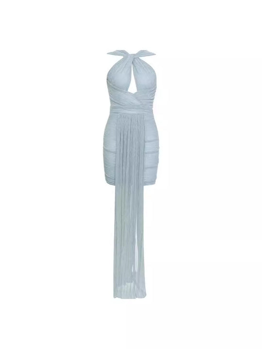 Damen Hochgeschlossenes Cocktailkleid mit fließendem Rock R&B