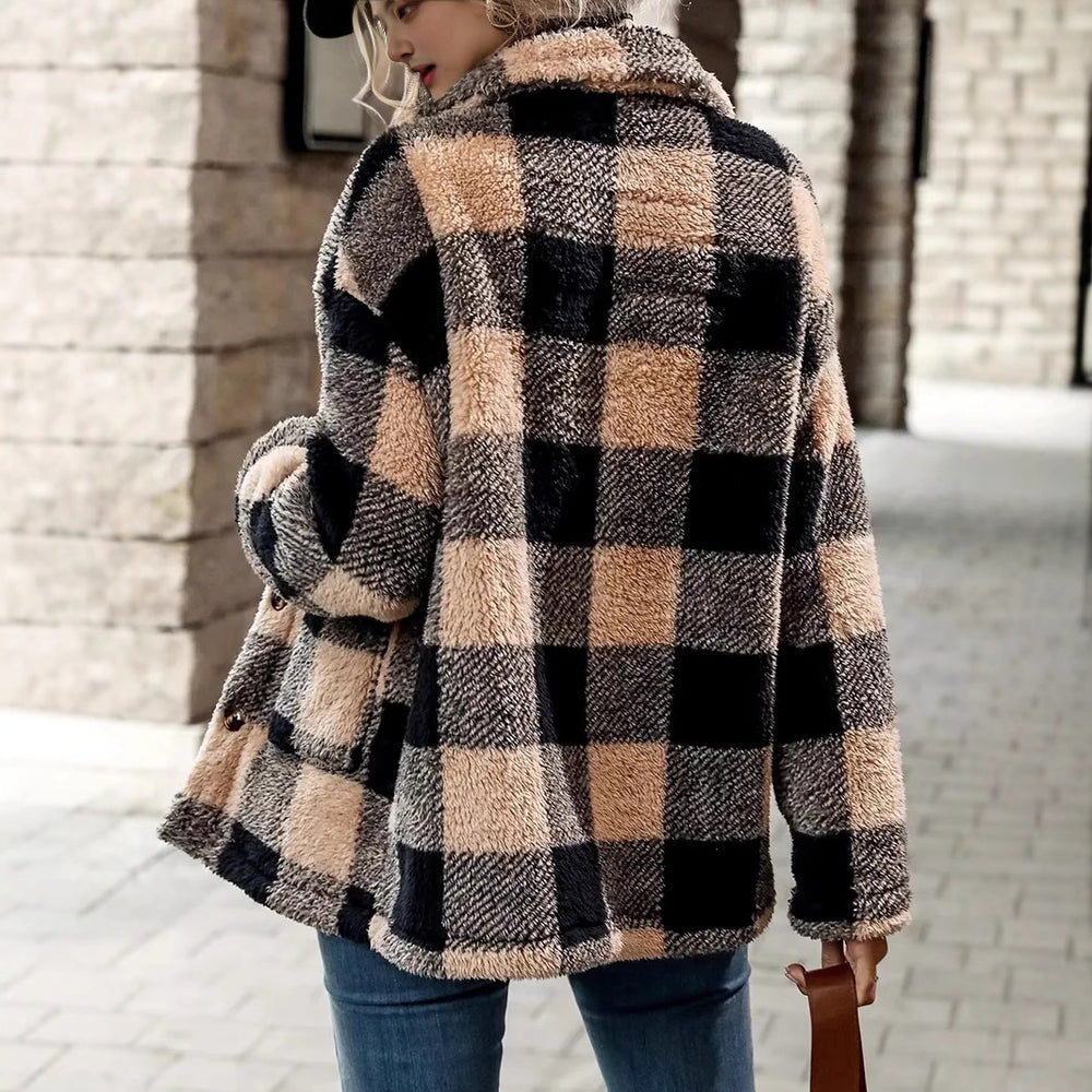 Damen Kuschelige Karofleecejacke im Casual-Stil R&B