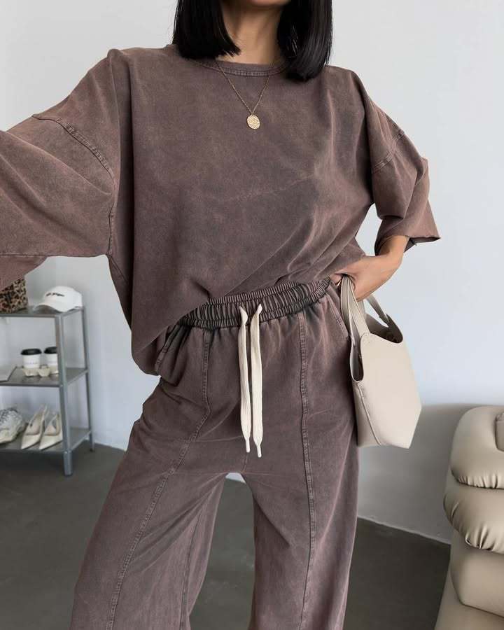 Damen lässiges Baumwoll-Set mit weitem Schnitt und elastischem Bund R&B