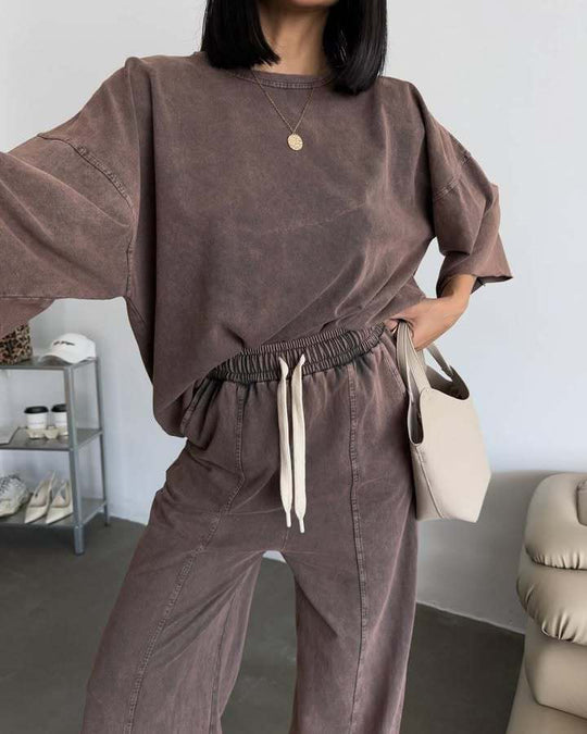 Damen lässiges Baumwoll-Set mit weitem Schnitt und elastischem Bund R&B