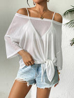 Damen lässiges Oberteil mit floralem Design und seitlichem Knoten R&B