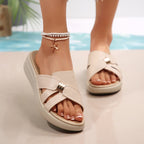 Damen Komfortable Wedge-Pantoletten mit elastischen Riemen und rutschfester Sohle R&B