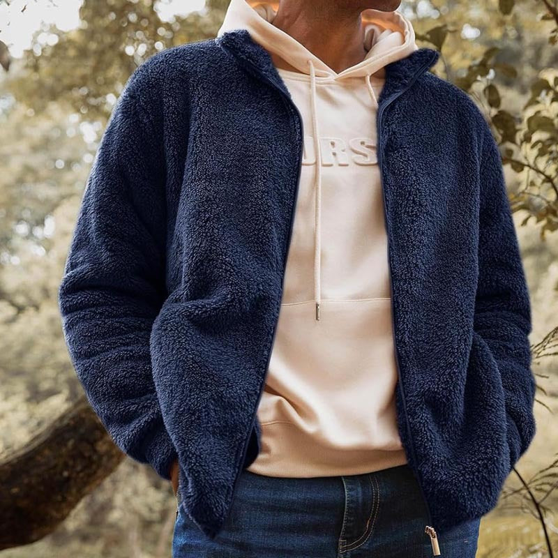 Herren Fleecejacke mit hohem Kragen und praktischen Taschen R&B
