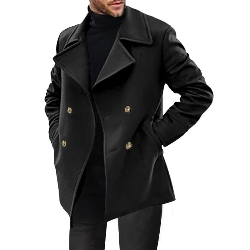 Herren klassischer Peacoat mit modischem Revers und eleganten Knopfdetails R&B