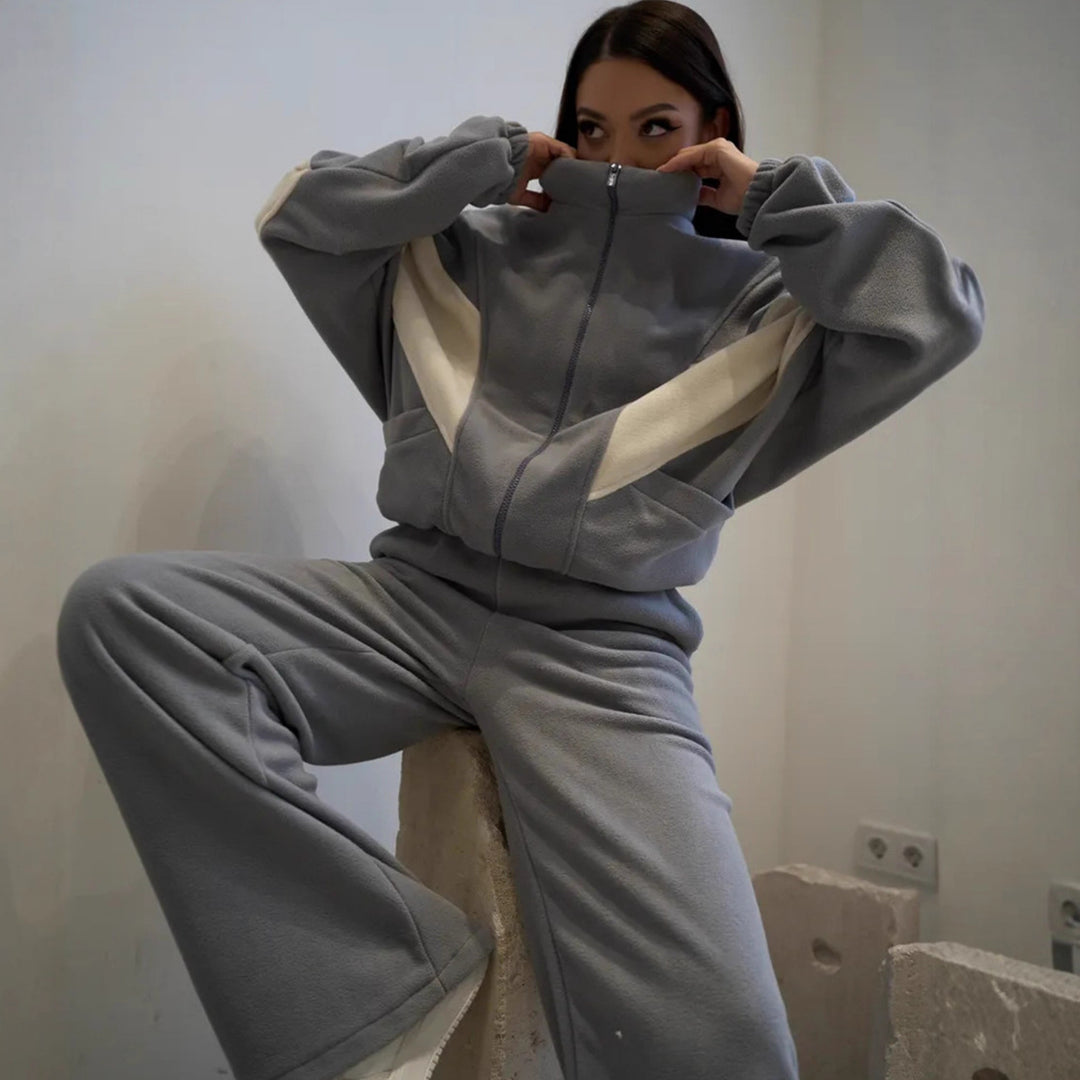 Damen Urbanes Fleece-Set mit hohem Kragen und praktischen Taschen R&B