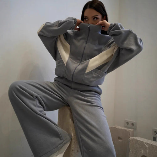 Damen Urbanes Fleece-Set mit hohem Kragen und praktischen Taschen R&B