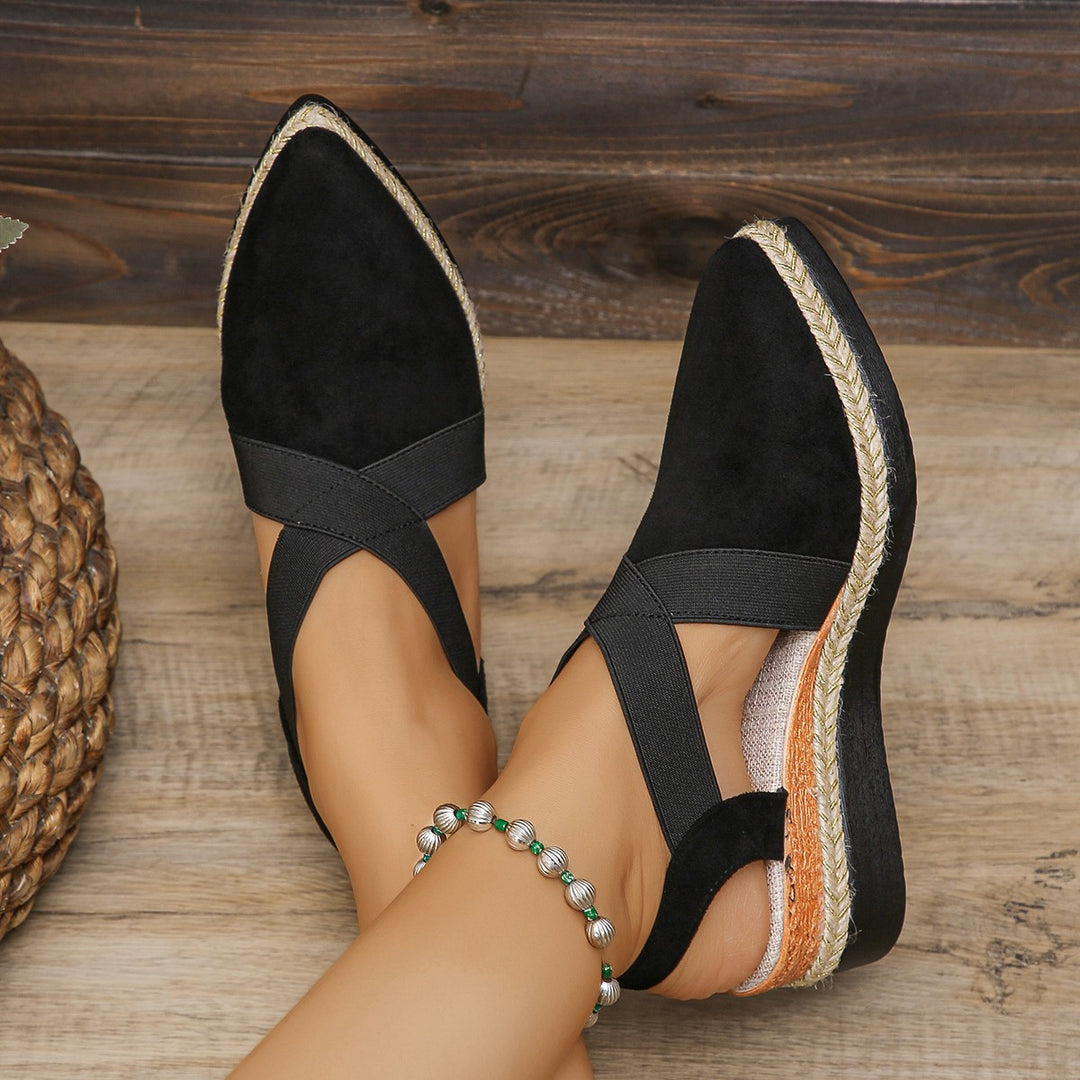 Damen nan Velours-Slingback-Keil mit spitzer Vorderkappe, geflochtenem Juteband und dämpfender Laufsohle R&B
