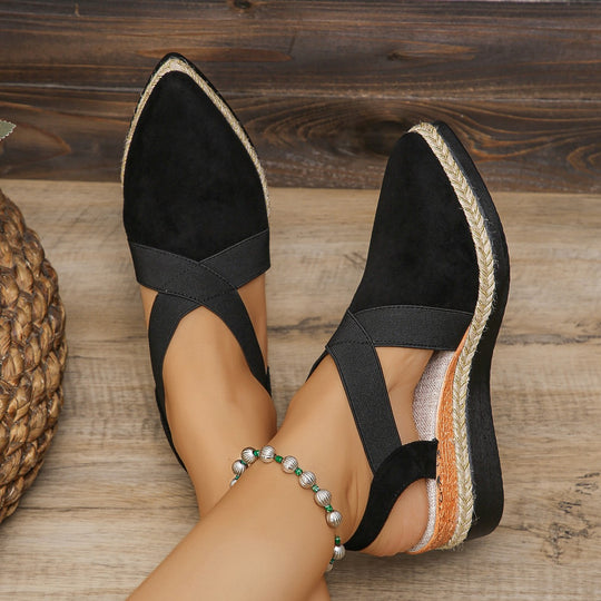 Damen nan Velours-Slingback-Keil mit spitzer Vorderkappe, geflochtenem Juteband und dämpfender Laufsohle R&B