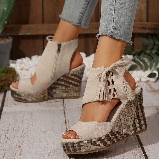 Damen Wedge-Sandalen mit modischem Fransen-Detail R&B