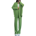 Damen lässiges Strickensemble mit weiter Bluse und lockeren Hosen R&B