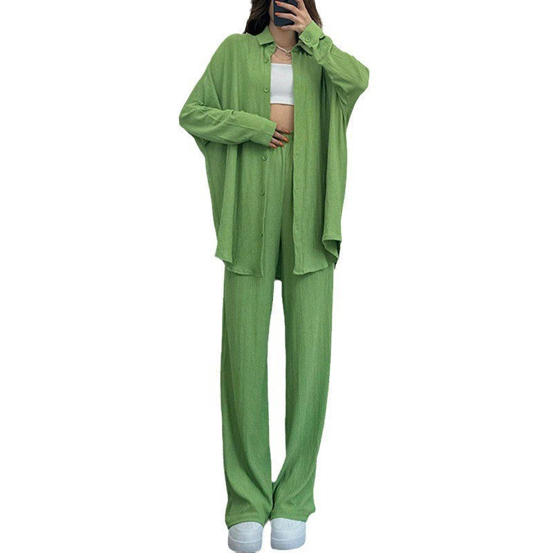 Damen lässiges Strickensemble mit weiter Bluse und lockeren Hosen R&B