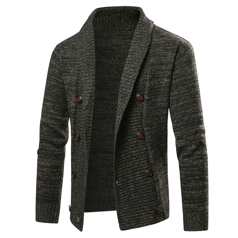 Herren hochwertige Strickjacke mit großem Revers und Knopfdetail R&B