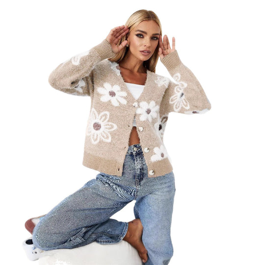 Damen Strickjacke mit floralem Muster und komfortabler Passform R&B