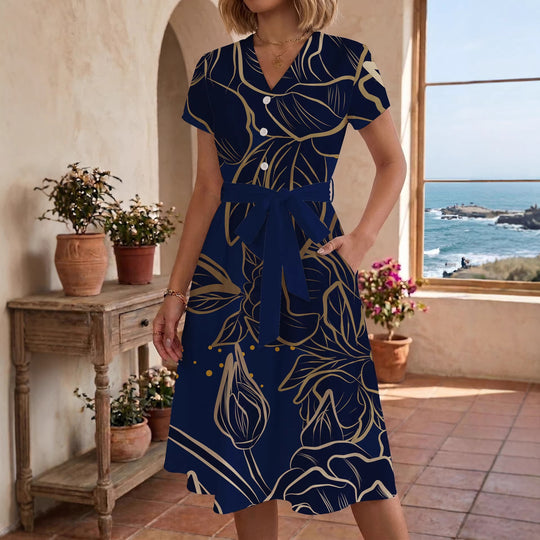 Damen Midi-Kleid mit floralem Design und bequemer Passform R&B