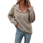 Damen stylischer Strickpullover mit tiefem V-Ausschnitt und überschnittenen Ärmeln R&B