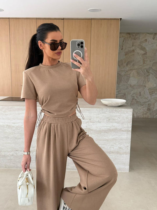 Damen lässiges Set aus Crop-Top und Jogginghose R&B