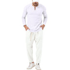 Herren lässiges Langarm-Henley-Shirt kombiniert mit eleganter Jogginghose R&B