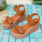 Damen Wedge-Sandalen mit geflochtenem Riemen und elastischem Knöchelriemen