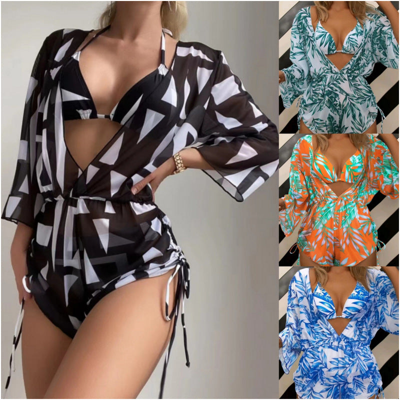 Damen Wendbare Strandmode mit floralem Kimono und Bikini R&B