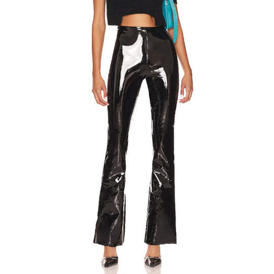 Damen Hochglänzende Flared-Leggings aus elastischem Material R&B