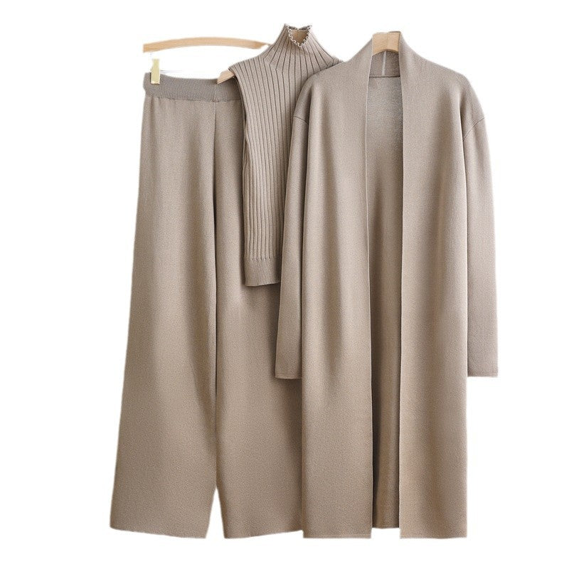Damen gemütliches Strick-Loungewear-Set mit langem Cardigan und Rippenshirts R&B