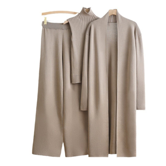 Damen gemütliches Strick-Loungewear-Set mit langem Cardigan und Rippenshirts R&B