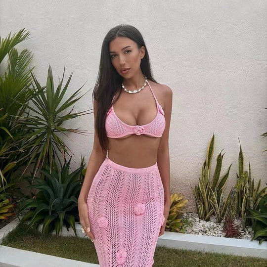 Damen Häkel-Strandkleid mit Kapuzenshirt R&B