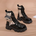 Damen modische Schnürstiefel mit seitlicher Tasche und blockartigem Absatz R&B