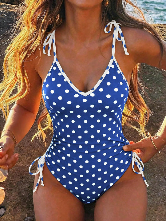 Damen einteiliges Schwimmoutfit mit verspieltem Punkten-Design R&B