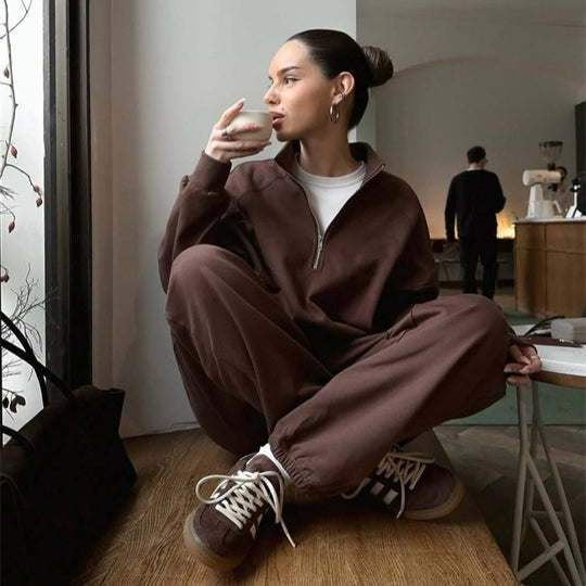Damen sportlicher Fleece-Pullover mit hohem Kragen und Reißverschluss R&B