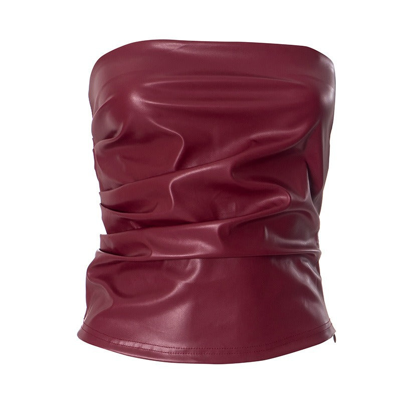 Damen Bandeau-Oberteil aus hochwertigem Kunstleder mit raffinierten Rüschendetails R&B