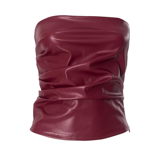 Damen Bandeau-Oberteil aus hochwertigem Kunstleder mit raffinierten Rüschendetails R&B